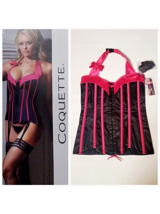 Bustier Corset – Black w/ Pink Trim – Size Large – NWT - Picture 1 of 11